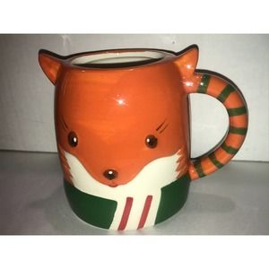 Beautifully Sculpted 3D Ceramic- FOX Coffee Cup/Mug Orange/Green Animal Cute